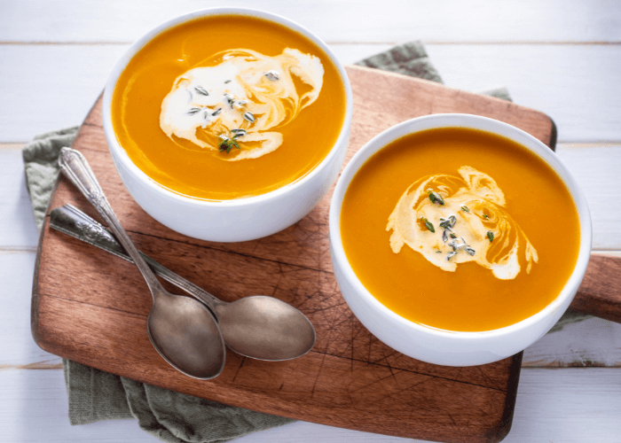 Two bowls of Easy Butternut Squash Soup