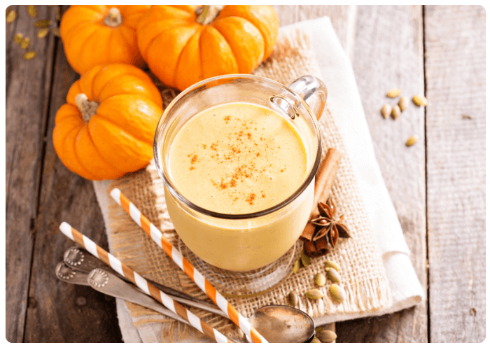 Pumpkin Smoothie with mini pumpkins