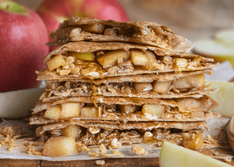 Quesadilla with chopped apples, cinnamon, and oats