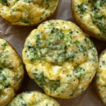 Broccoli Cheddar Egg Bites on parchment paper