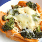 BBQ Stuffed Sweet Potatoes with cheese and broccoli