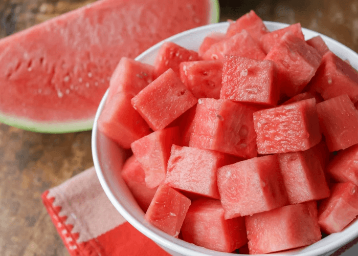 Cut up watermelon in a blog