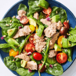 Avocado Tuna Spinach Salad with tomatoes