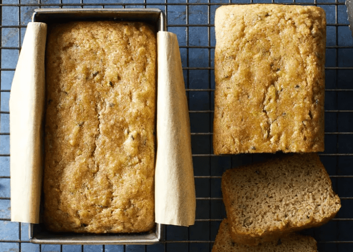 2 Almond-Flour Zucchini Bread in a loaf pan