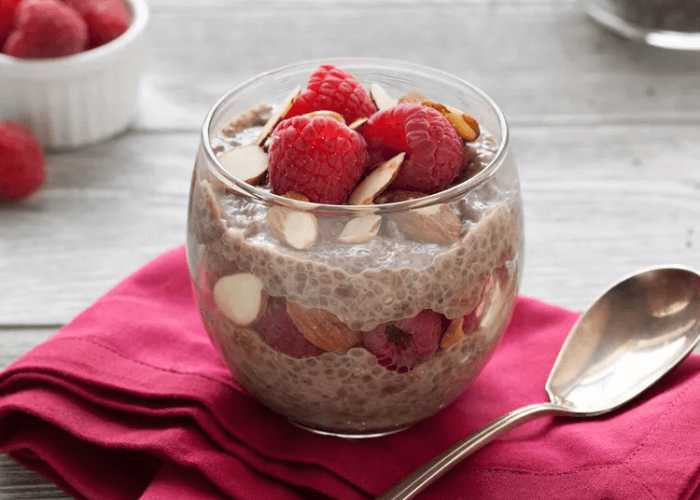 Cocoa-Chia Pudding with Raspberries