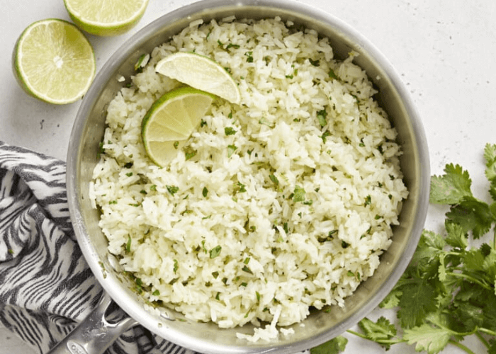 White rice with limes and cilantro