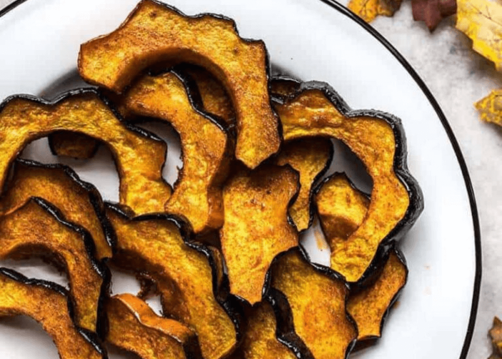 Diced Smoky Maple Roasted Acorn Squash on a white plate