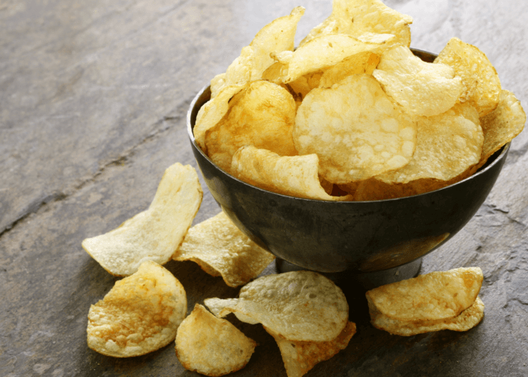 Microwave Potato Chips in a black bowl