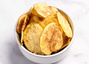 Microwave Potato Chips in a white bowl