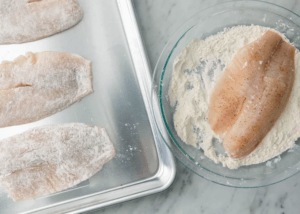 tilapia fillet dipped in flour