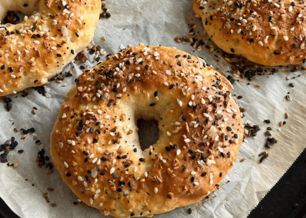 Greek Yogurt Bagels on a baking sheet